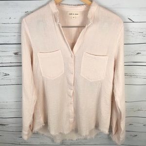 Cloth & Stone Blush Pink frayed Hem Blouse Sz XS